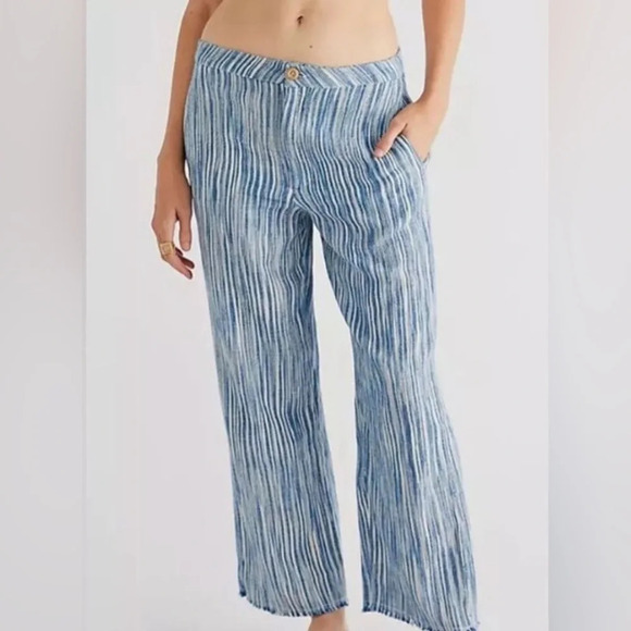 Free People Marta Yarn Dyed Striped Cropped Frayed Hem Boho Hippie Trousers Sz 0 - Picture 1 of 14